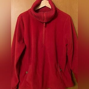 Lands' End Women's Red 1/4 Zip Fleece Turtleneck Pullover Size Large 14-16